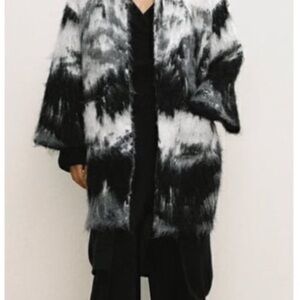 Zara Black and White Faux Fur Cardigan